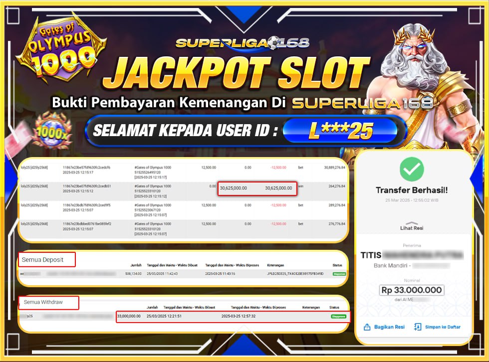 SUPERLIGA168 JACKPOT GATES OF OLYMPUS 1000  Rp.33.000.000,- LUNAS