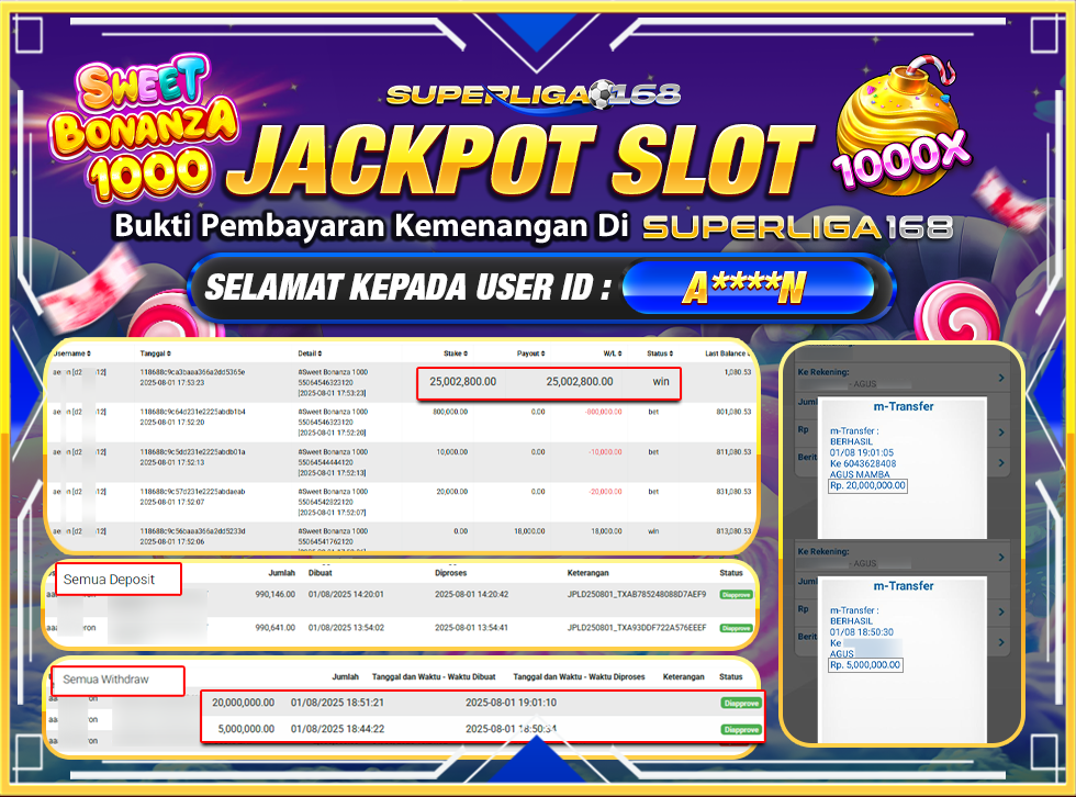 SUPERLIGA168 JACKPOT SWEET BONANZA 1000 Rp.25,000,000-LUNASS